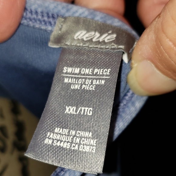 New Aerie Denim Overall Ruffle One Piece Swimsuit - Picture 8 of 8